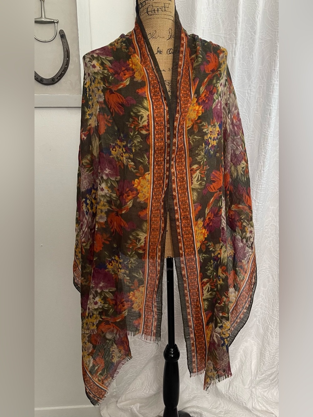 Fall Floral  Oversize Scarf Wrap Autumn Colours 82” x 30”